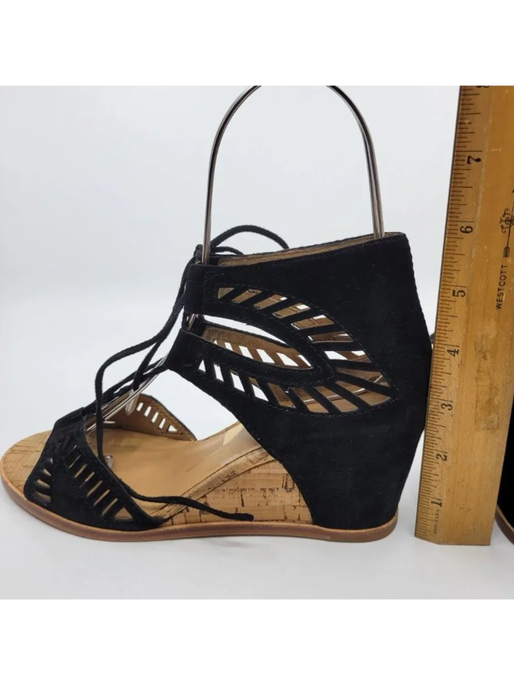 Dolce Vita Linsey Black Wedge Sandals Womens Size 6.5 Black Suede Lace Up Cut Ou